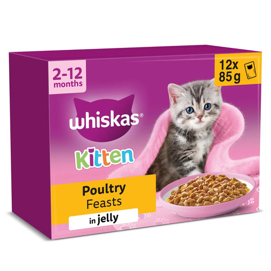 Whiskas Kitten Poultry Feasts Wet Cat Food Pouches in Jelly 12 x 85g