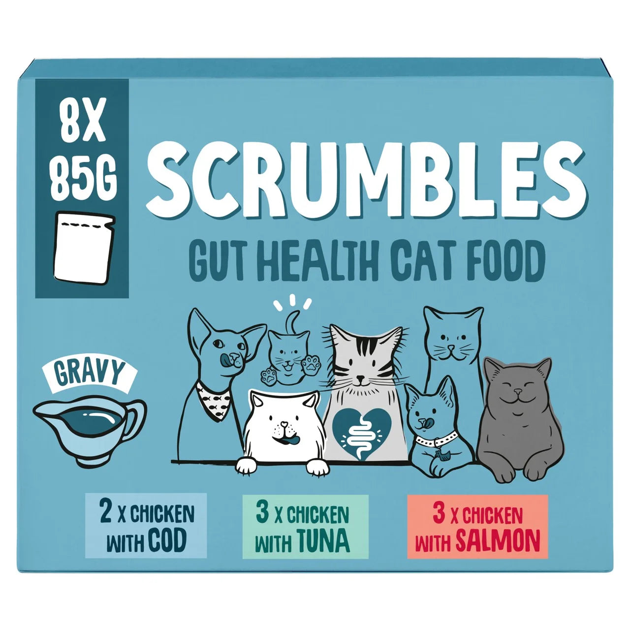 Scrumbles Grain Free Wet Cat Fish Gravy Pouch Selection 8 x 85g