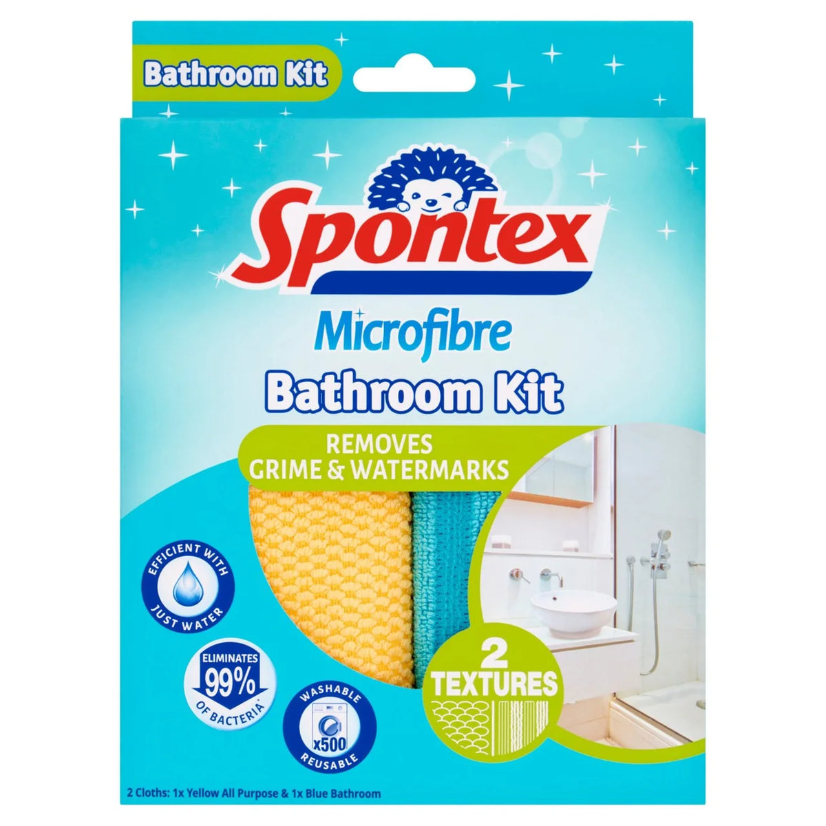 Spontex Microfibre Cloths Bathroom Cleaning Kit 2 per pack