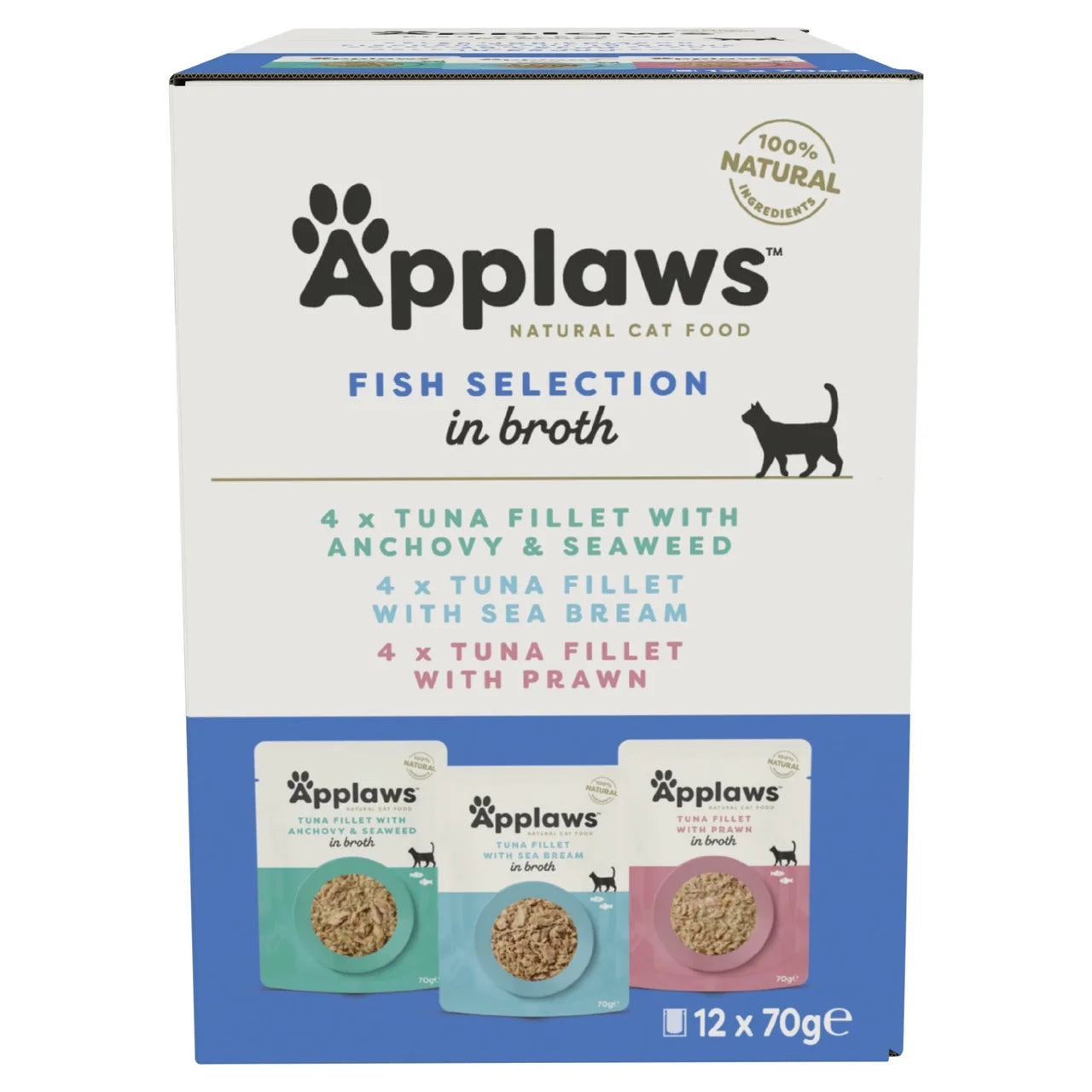 Applaws Natural Wet Cat Food Tuna Fillet Multipack Pouches in Broth 12 x 70g