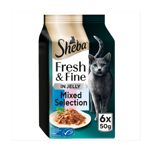 Sheba Fresh & Fine Cat Pouches with Tuna & Salmon & Whitefish in Jelly 6 x 50g