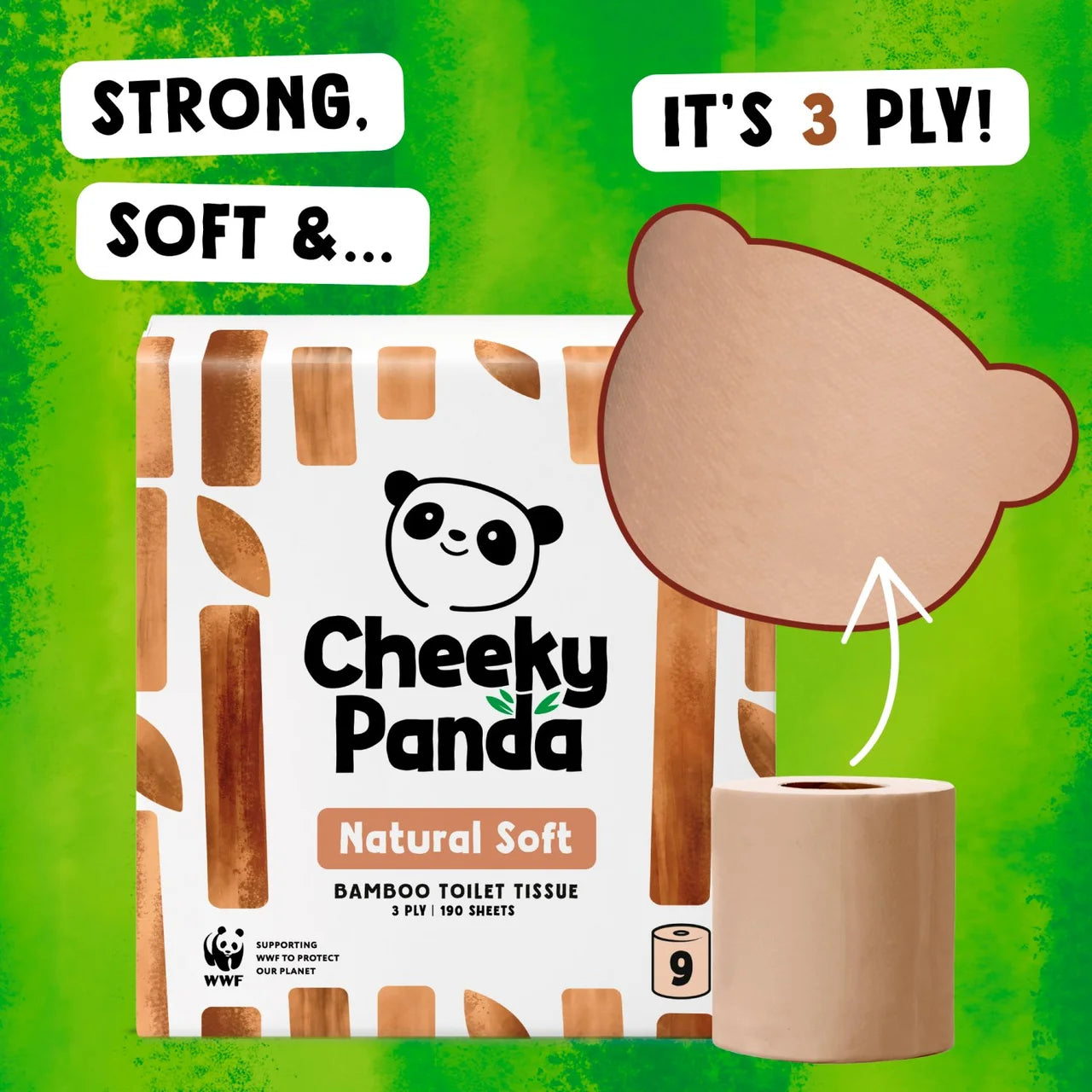 Cheeky Panda Natural Colour Bamboo Toilet Paper 9 per pack