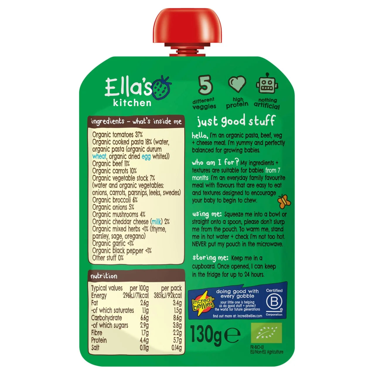 Ella's Kitchen Spaghetti Bolognese Baby Food Pouch 7+ Months 130g