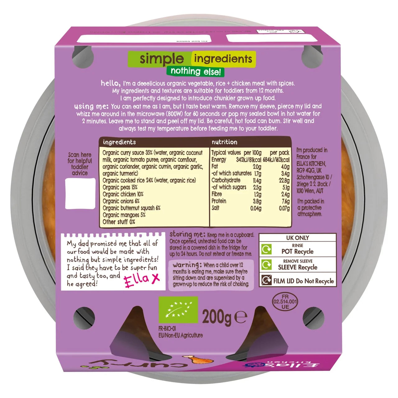 Ella's Kitchen Chicken Curry Tray 12+ Months 200g