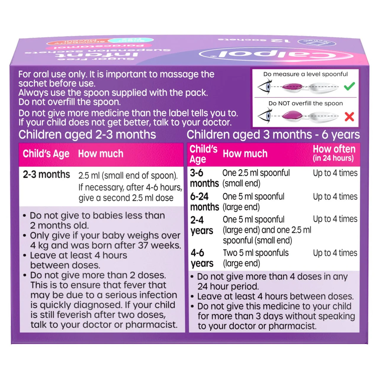 Calpol Infant Sugar Free Suspension Sachets Strawberry 2+ Months 12 per pack