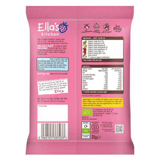 Ella's Kitchen Strawberry & Banana Melty Puffs Baby Snack 6+ Months 20g