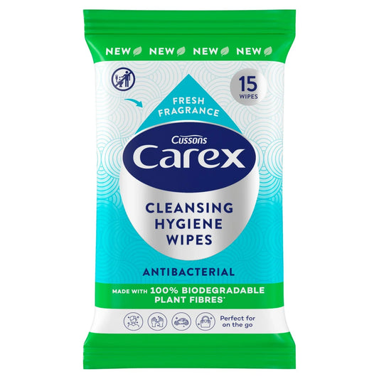 Carex Biodegradable Antibacterial Hand Wipes 15 per pack
