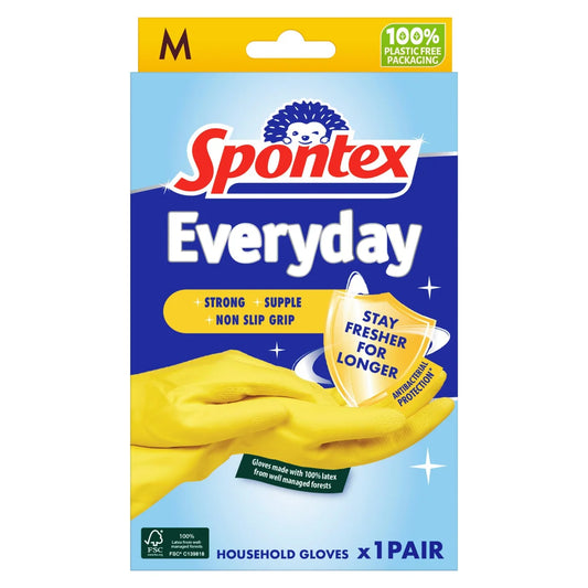 Spontex Everyday Protect Gloves Medium Antibacterial Non Slip Grip 1 pair