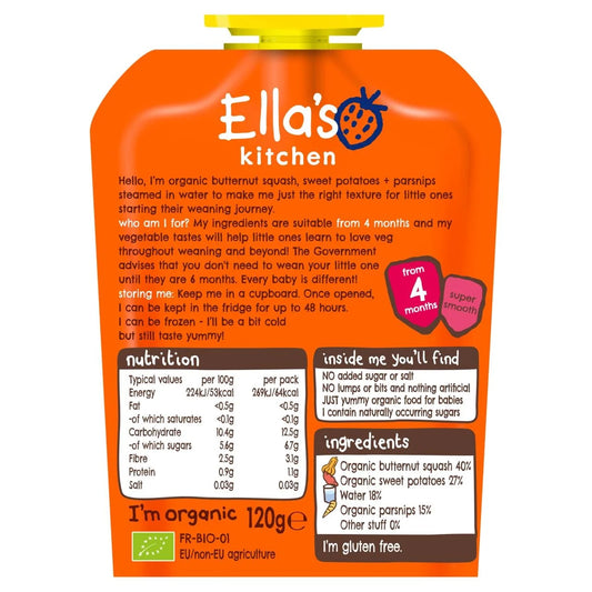 Ella's Kitchen Squash, Sweet Potato & Parsnip Baby Food Pouch 4+ Months 120g