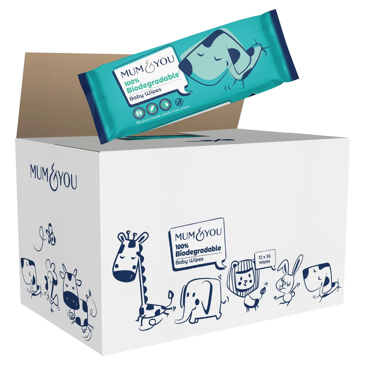 Mum & You 100% Biodegradable Baby Wipes, Jumbo 12 x 56 per  Pack