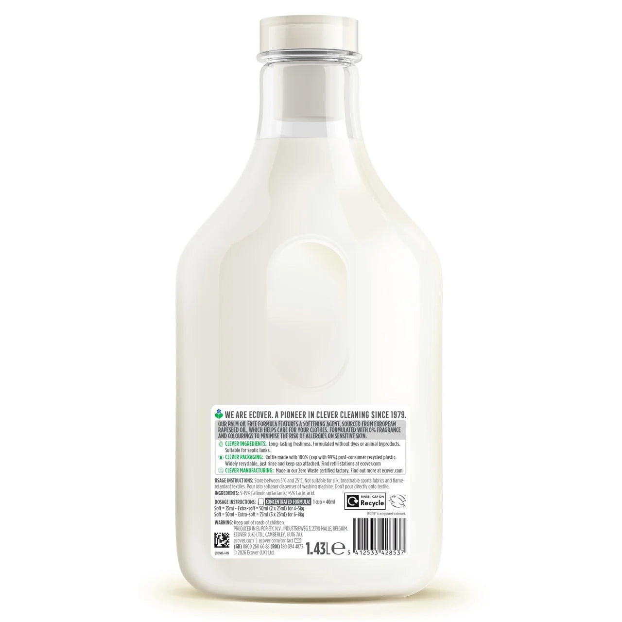 Ecover Concentrated Fabric Softener Zero Non Bio 57 Washes 1430ml