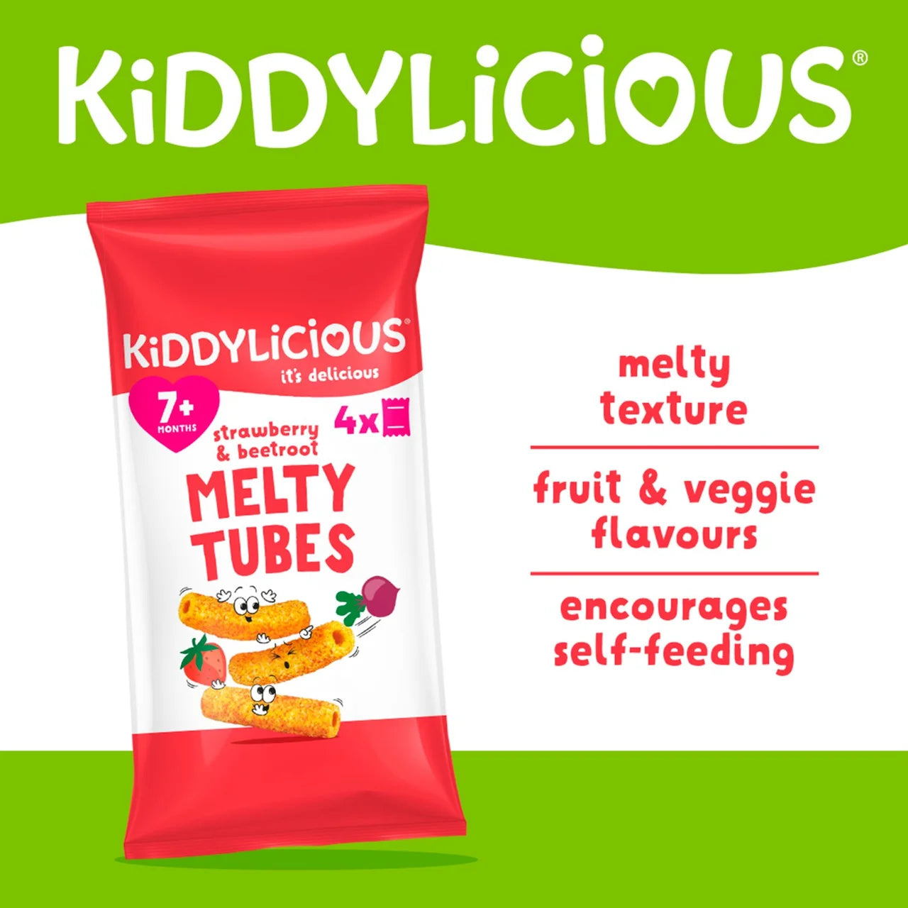 Kiddylicious Strawberry & Beetroot Melty Tubes Multipack 7+ Months 4 x 10g
