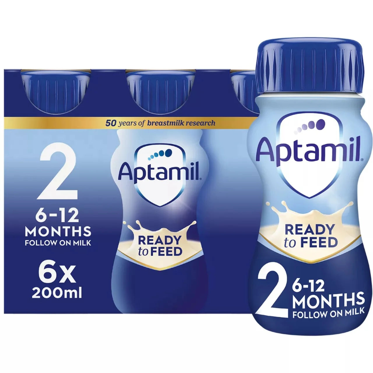 Aptamil 2 Follow On Baby Milk Formula Liquid Ready to Feed 6-12 Months , 6 x 200ml