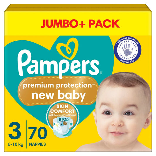 Pampers New Baby Nappies, Size 3 (6-10kg) Jumbo+ 70 per Pack