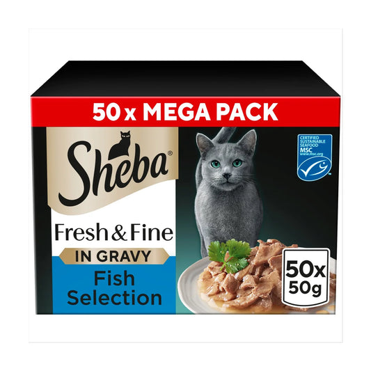 Sheba Fresh & Fine Wet Cat Food Pouches Fish Collection in Gravy 50 x 50g
