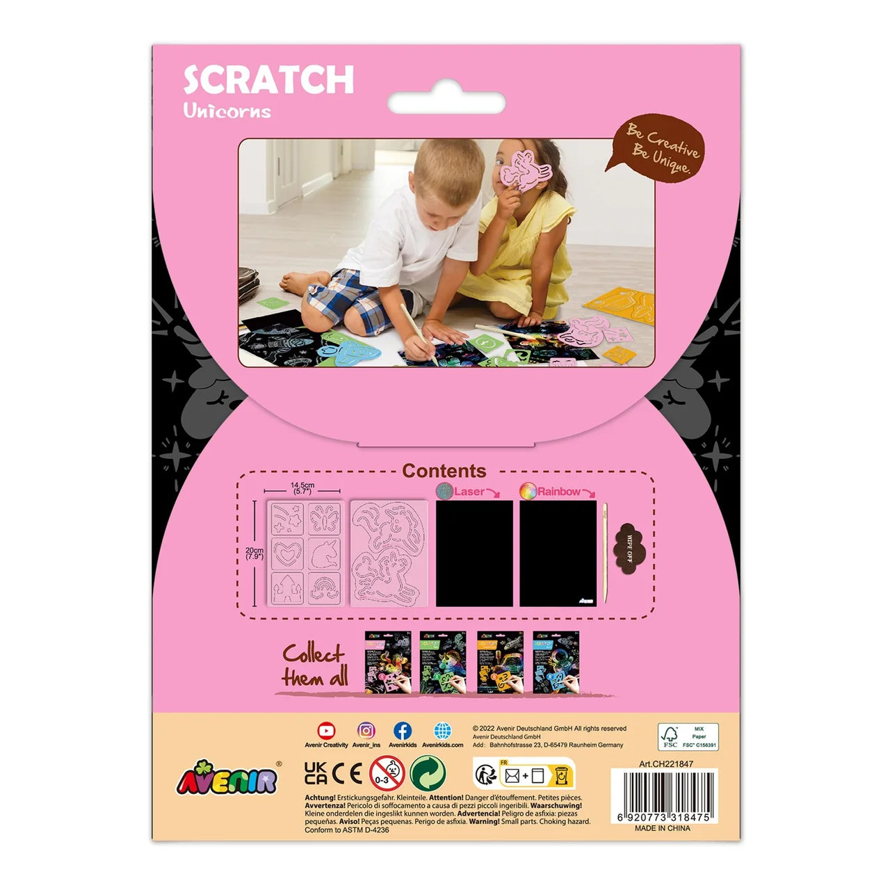 Avenir Scratch With Stencil Unicorn 6 per pack