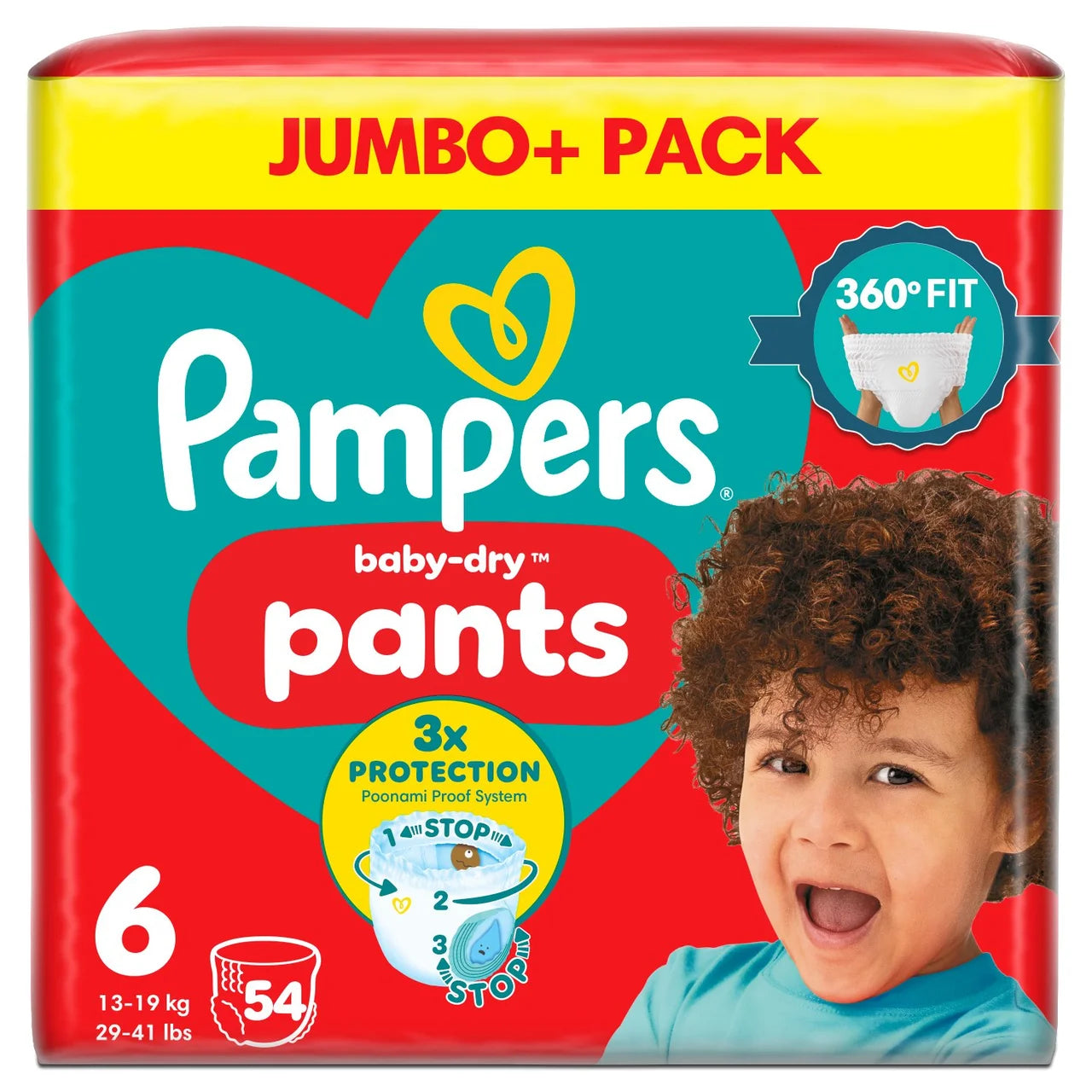 Pampers Baby-Dry Nappy Pants, Size 6 15kg+ Jumbo 54 per Pack