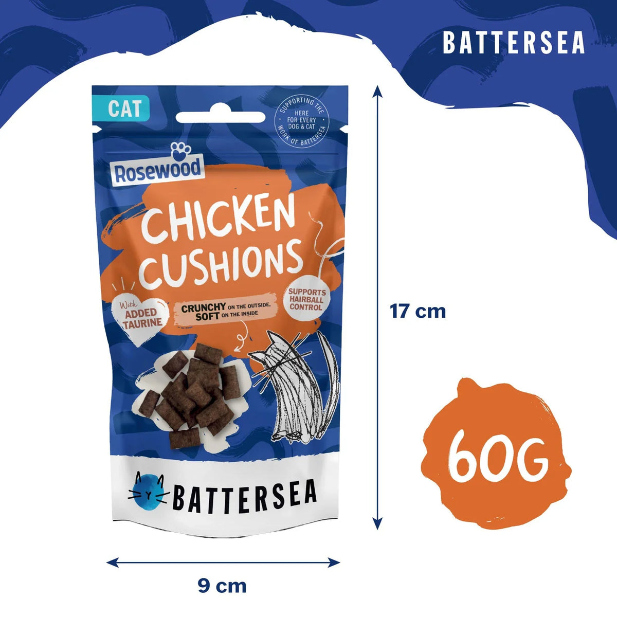 Battersea Anti-Hairball Chicken Cushions 60g