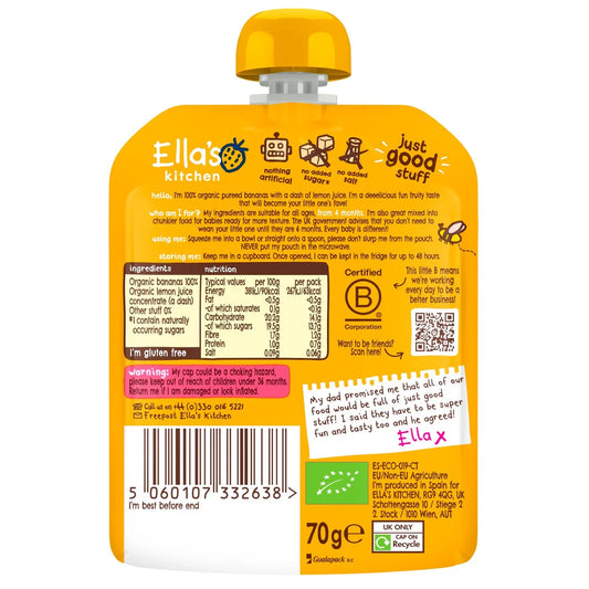 Ella's Kitchen Bananas First Tastes Baby Food Pouch 4+ Months 70g