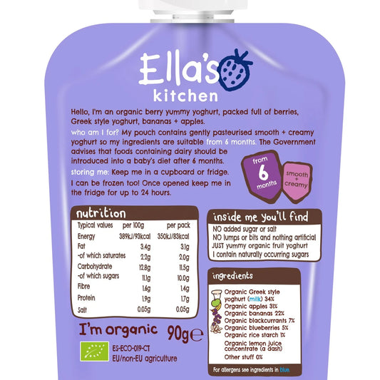 Ella's Kitchen Berry Greek Style Yogurt Baby Food Pouch 6+ Months 90g