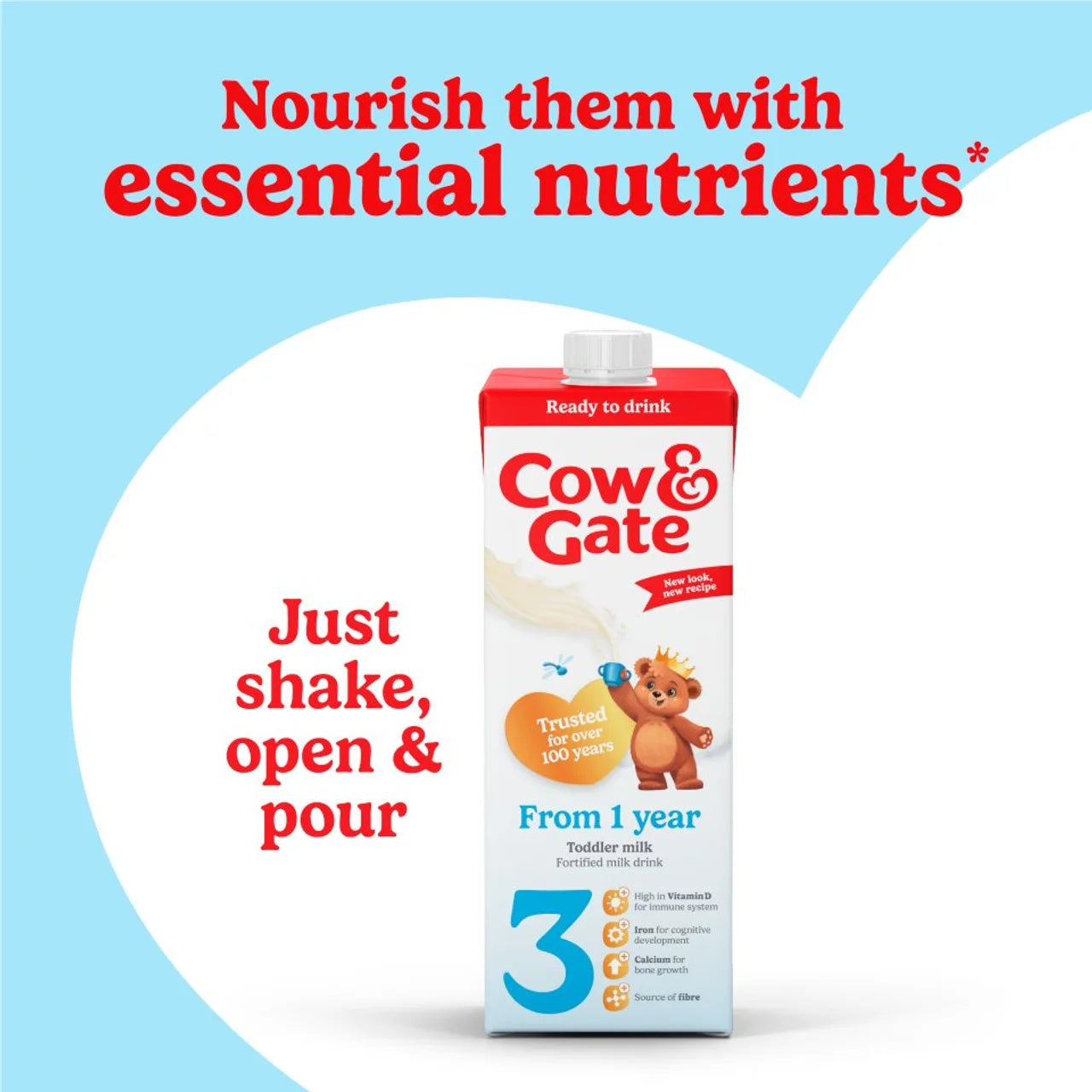 Cow & Gate 3 Toddler Milk Formula Liquid Ready to Feed 1-3 Years 1L