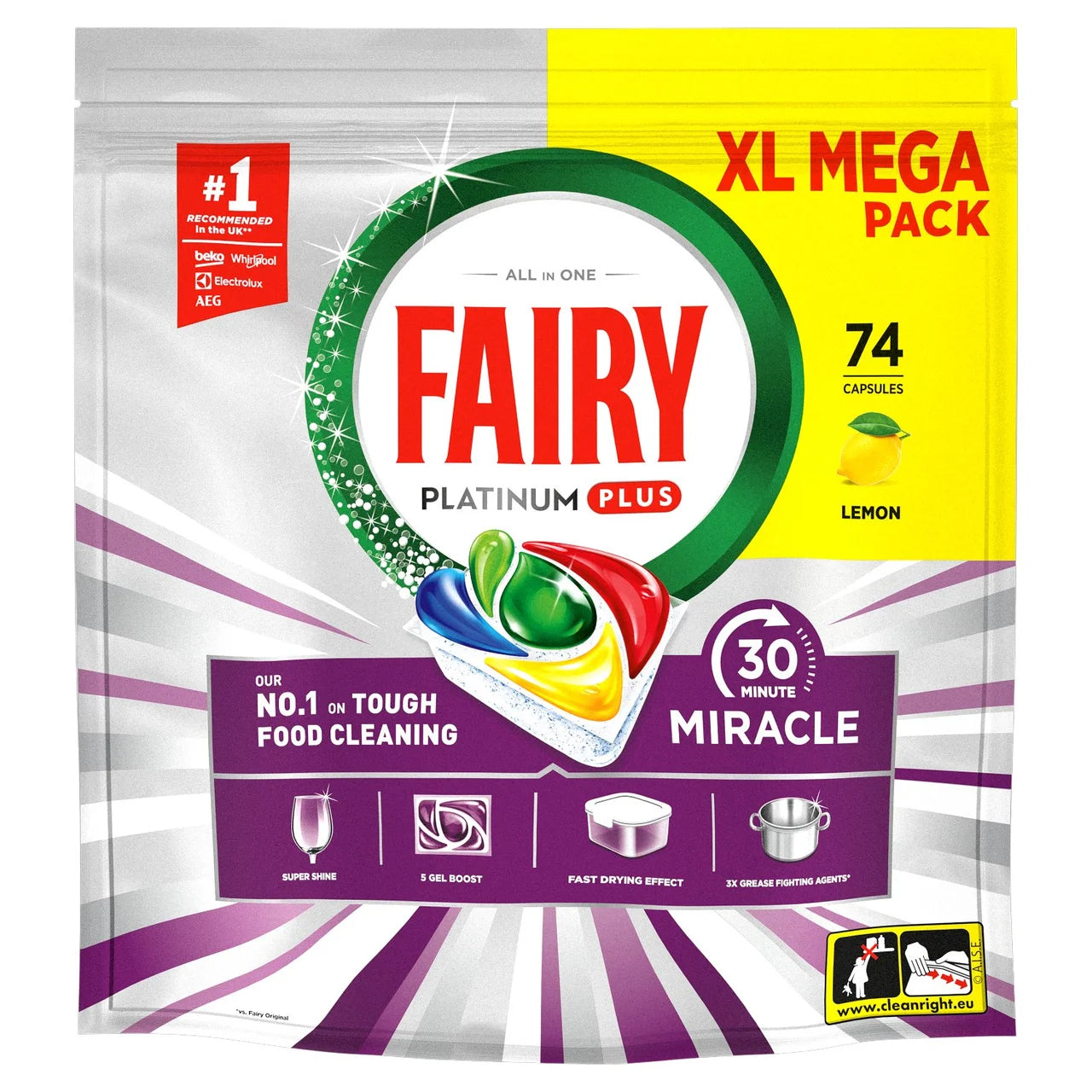 Fairy 30 Minute Miracle Dishwasher Tablets 74ct