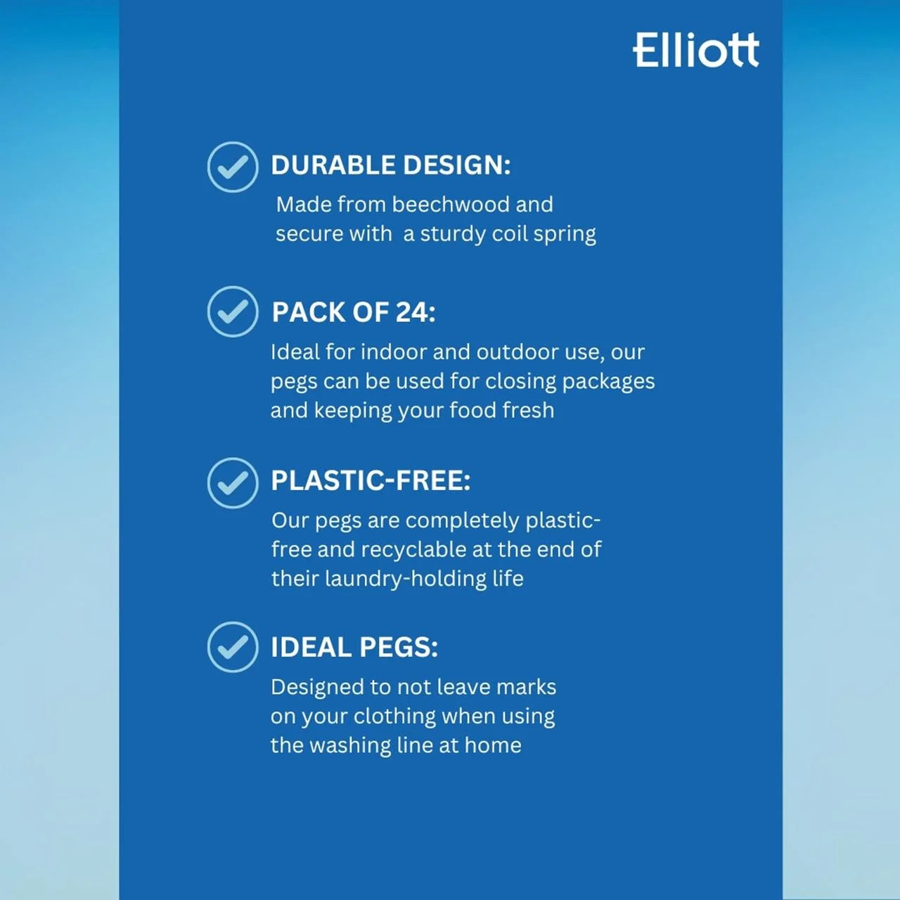 Elliotts Beech Wood Dolly Pegs 24 per pack
