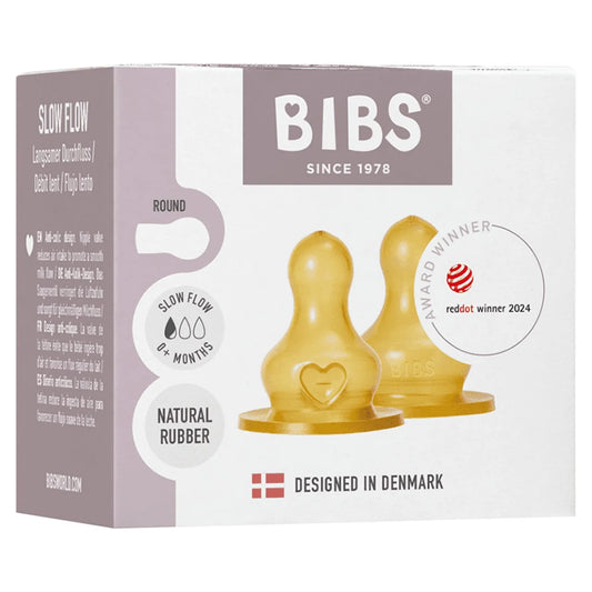 BIBS Natural Rubber Latex Slow Flow Bottle Teat 0m+ 2 per pack