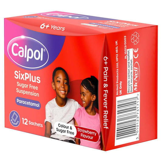 Calpol SixPlus Sugar & Colour Free Suspension Sachets Strawberry 6+ Years 12 x 5ml