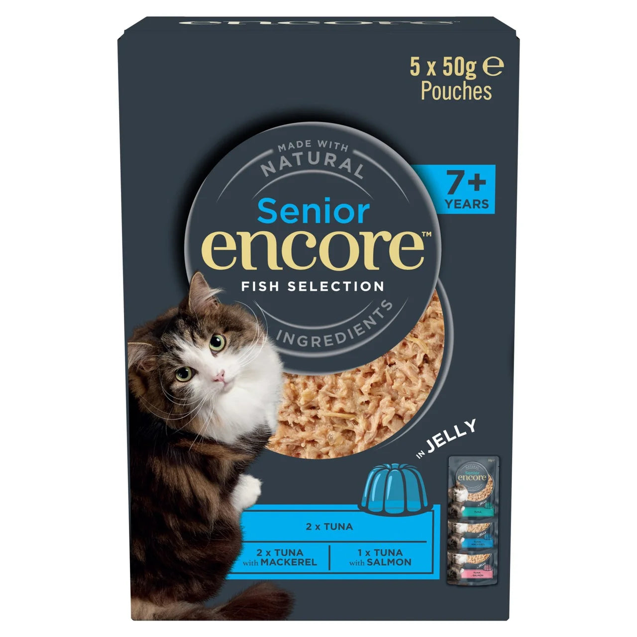 Encore Senior Wet Cat Food Multipack Fish Selection Pouches in Jelly 5 x 50g