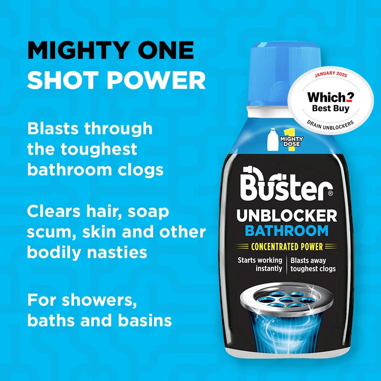 Buster Bathroom Drain Unblocker Mighty 1 Dose 300ml