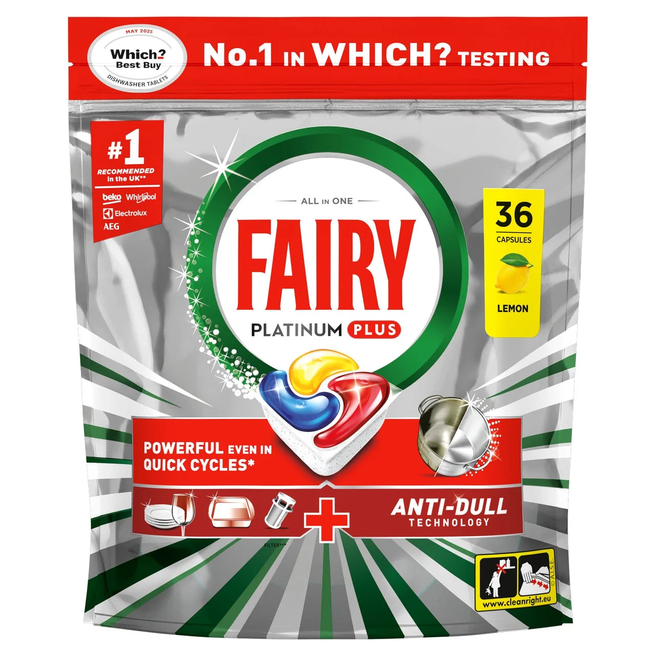 Fairy Platinum Plus Lemon Dishwasher Tablets 36ct