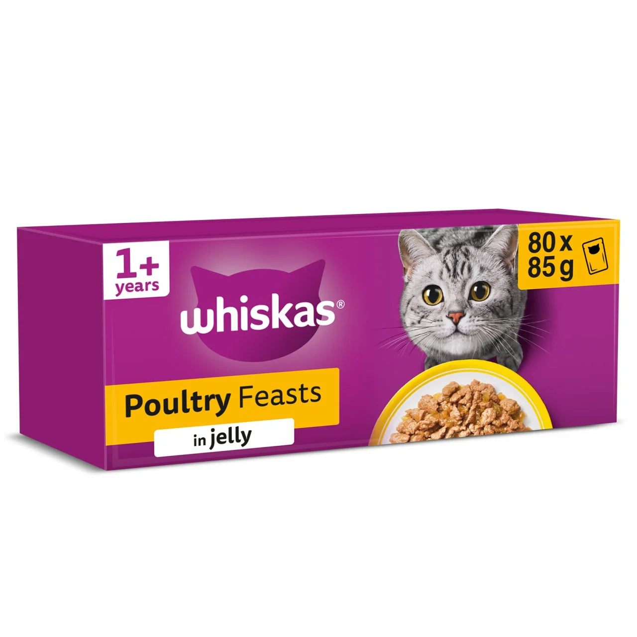 Whiskas 1+ Adult Wet Cat Food Poultry Feasts in Jelly 80 x 85g