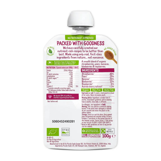 Piccolo Blushing Berries Baby Food Pouch 4+ Months 100g