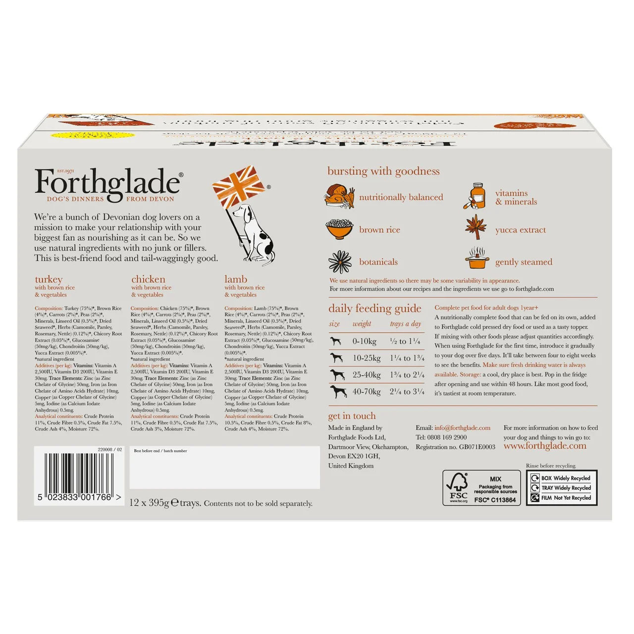 Forthglade Natural Brown Rice Wet Dog Food Variety Pack 12x395g