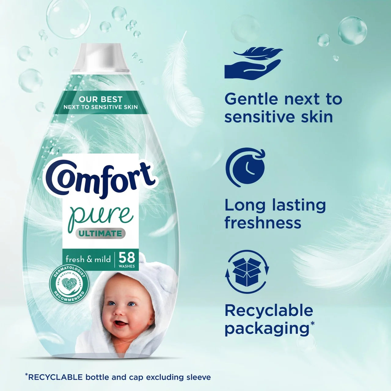 Comfort Pure Ultimate Fresh & Mild UltraConcentrated Fabric Conditioner 58W 870ml