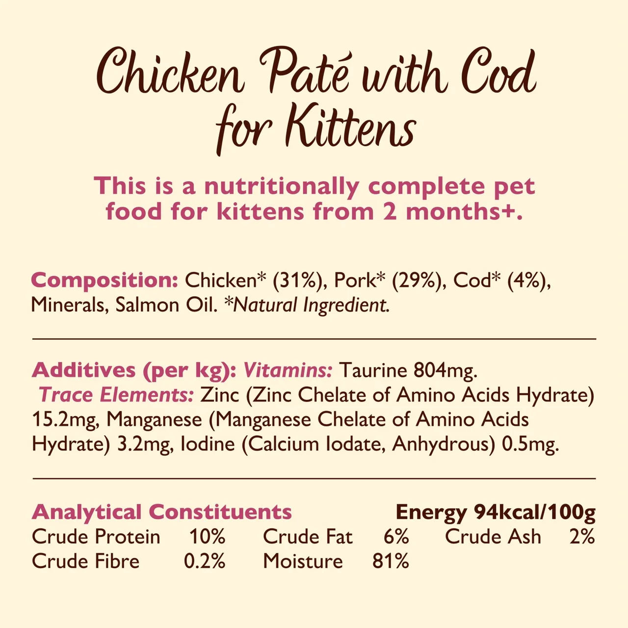 Lily's Kitchen Cat Smooth Chicken & Cod Pate for Kittens 85g