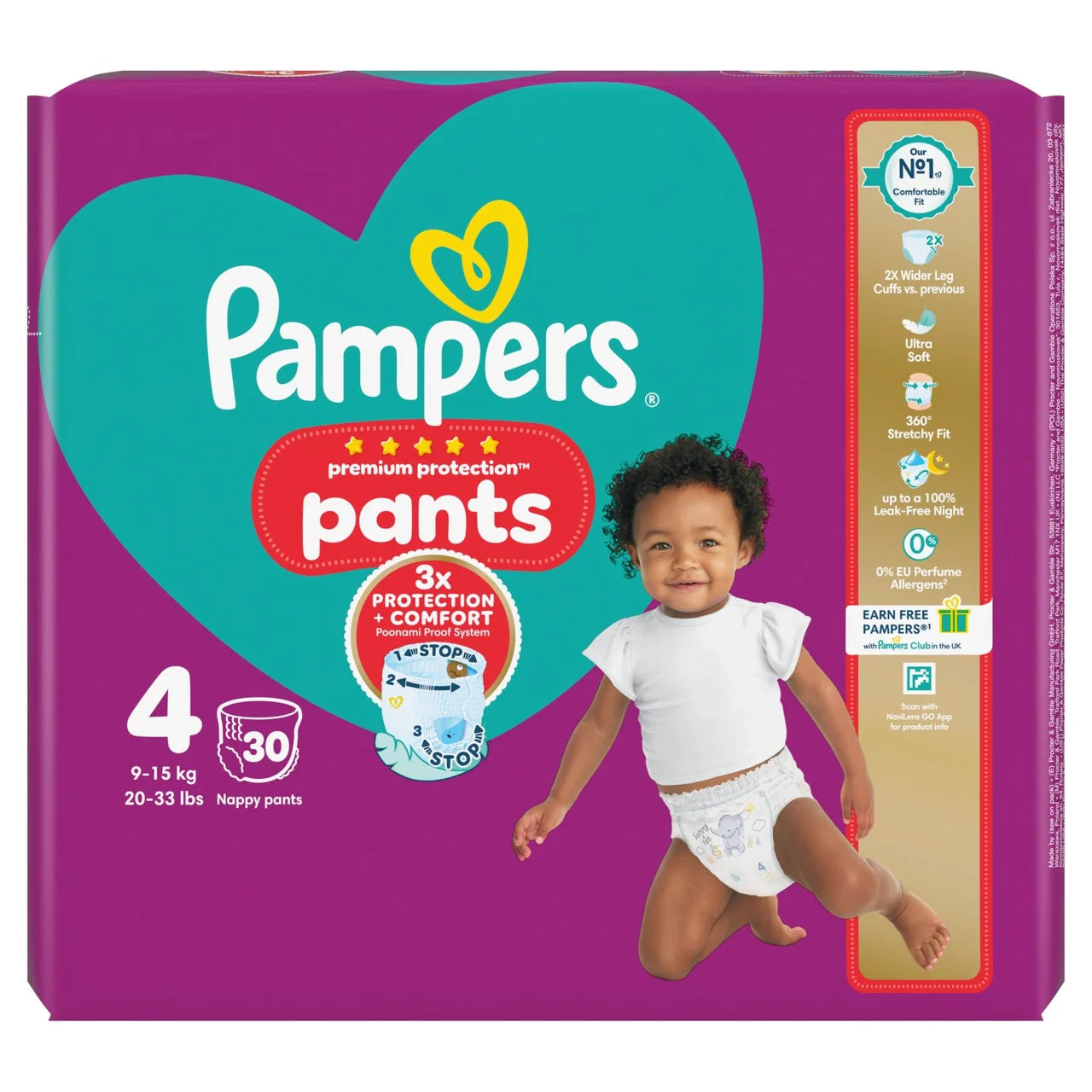 Pampers Premium Protection Nappy Pants, Size 4 (9-15kg) Essential 30 per Pack