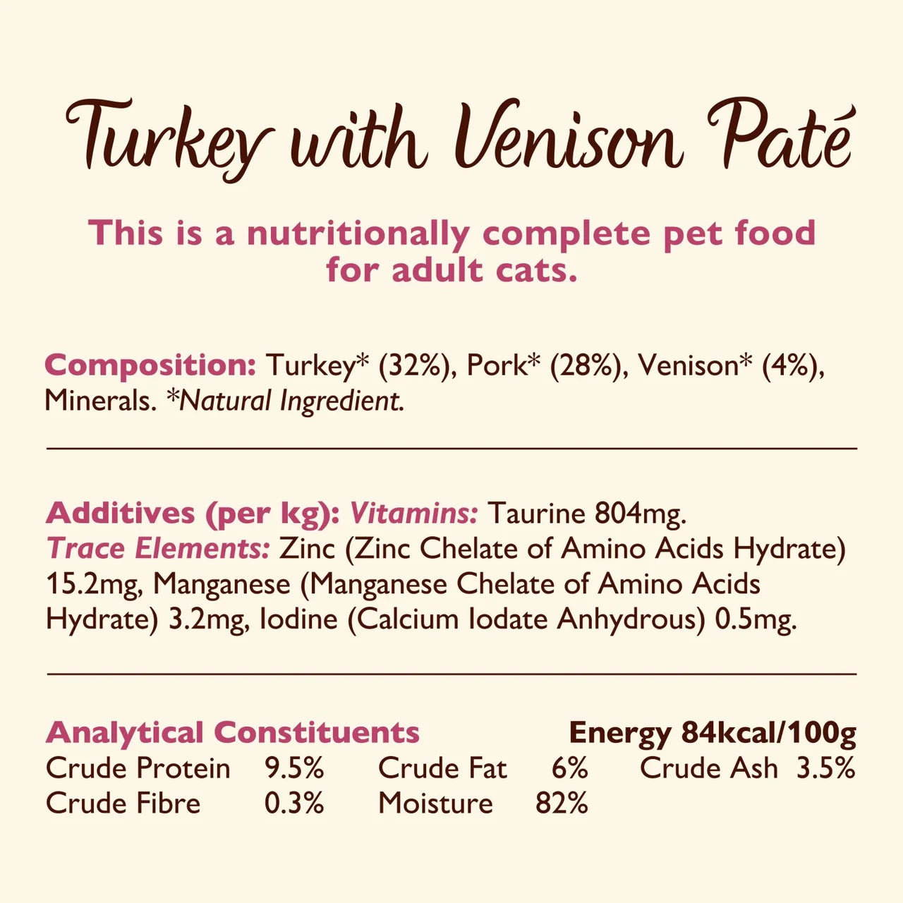 Lily's Kitchen Cat Smooth Turkey & Venison Pate 85g