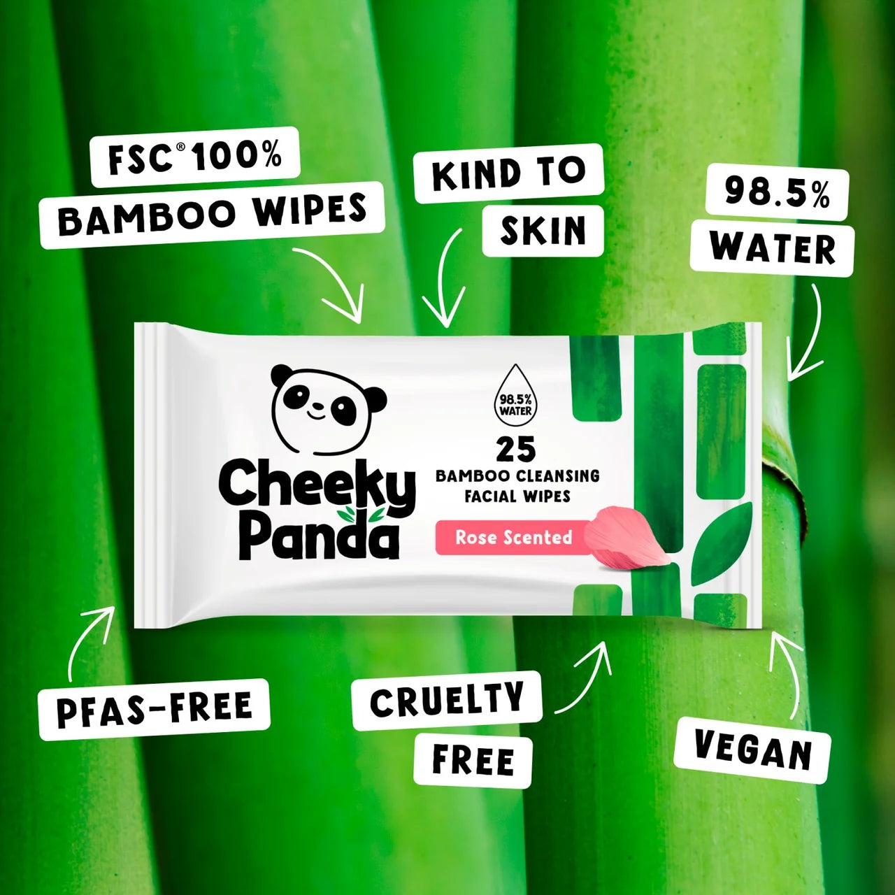 Cheeky Panda Bamboo Rose Facial Cleansing Wipes 25 per pack