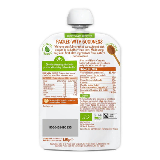 Piccolo Butternut Squash Organic Mac & Cheese Pouch, 7 mths+ 130g