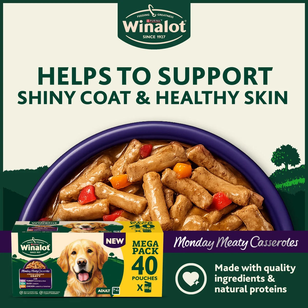 Winalot Monday Meaty Casseroles Chicken, Turkey, Duck in Gravy Wet Dog Food 40 x 85g