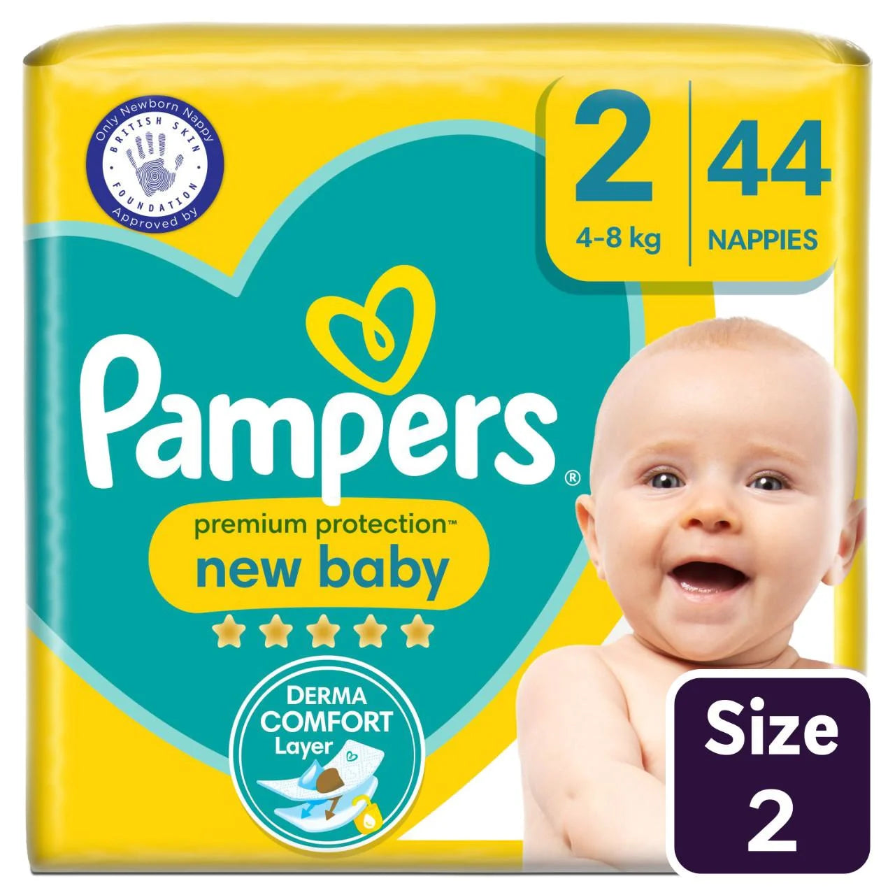 Pampers New Baby Nappies, Size 2 (4-8kg) Essential 44 per Pack