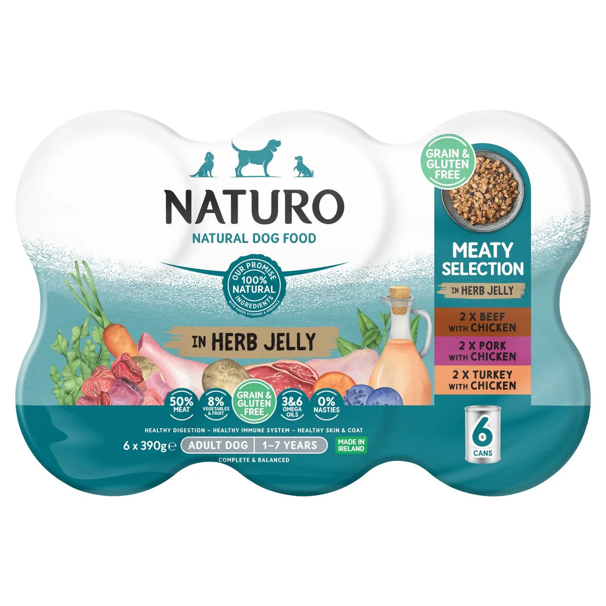 Naturo Adult Dog Grain & Gluten Free Variety Cans in Jelly 6 x 390g