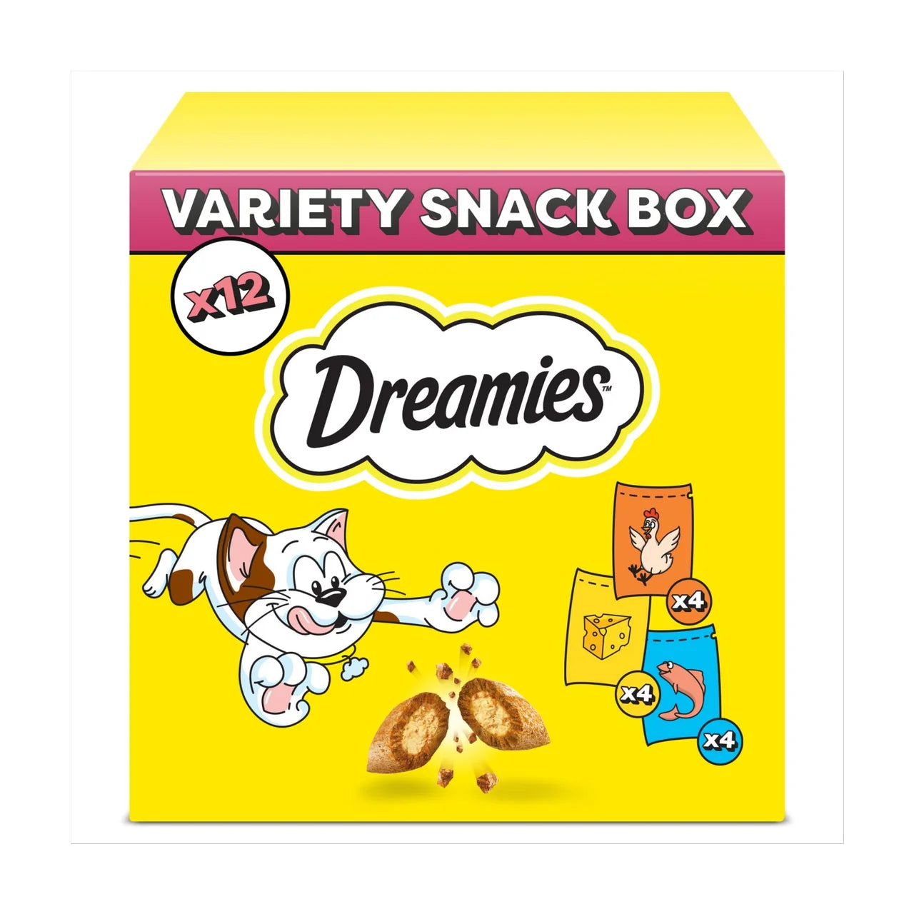 Dreamies Variety Snack Box Cat Treats with Chicken, Cheese & Salmon 12 x 60g