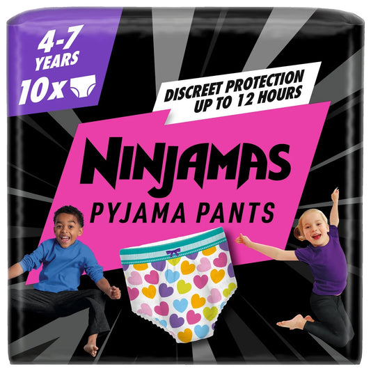 Pampers Ninjamas Pyjama Pants Girls, 10 Nappy Pants, 4-7 Years, 17-30kg 10 per pack