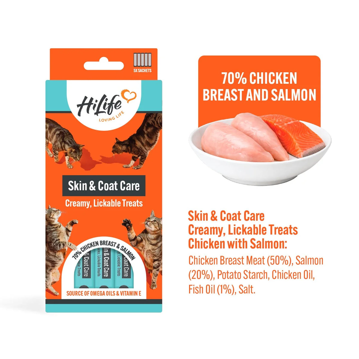 HiLife Functional Cat Licks Skin & Coat Care 5 x 15g