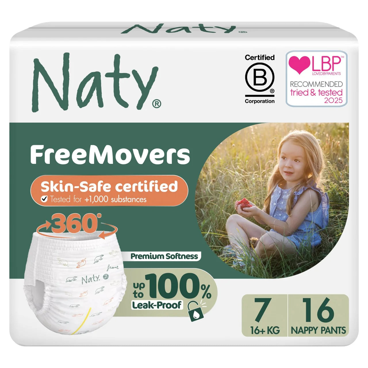 Naty FreeMovers Nappy Pull on Pants Size 7 (17+kg) 16 per pack
