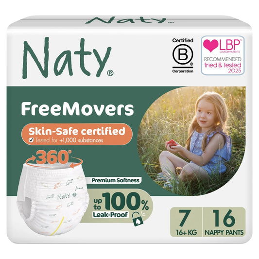 Naty FreeMovers Nappy Pull on Pants Size 7 (17+kg) 16 per pack