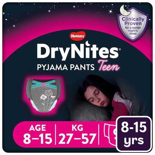 Huggies DryNites Girls Pyjama Pants, 8-15 Yrs (27-57kg) 9 per pack
